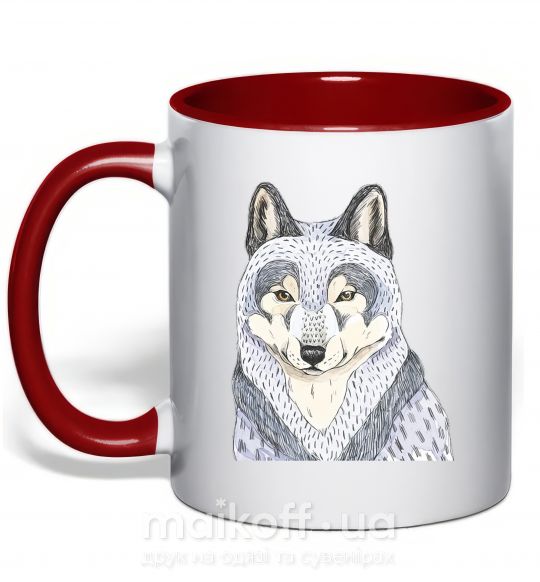 Чашка с цветной ручкой Wolf illustration Красный фото