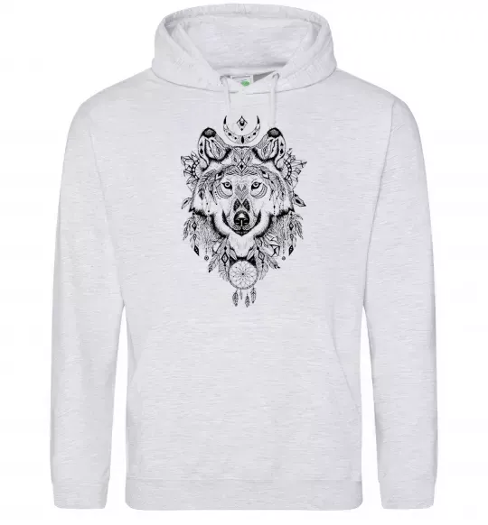 Чоловіча толстовка (худі) Малюнок вовка Сірий меланж фото
