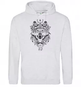 Женская толстовка (худи) Малюнок вовка Серый меланж фото