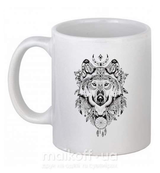 Чашка керамическая Рисунок волка Белый фото