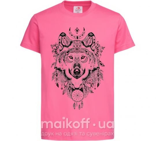 Детская футболка Рисунок волка Ярко-розовый фото
