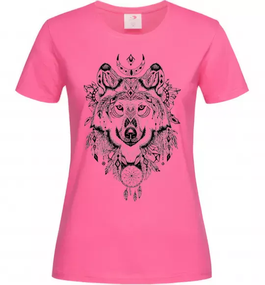 Жіноча футболка Малюнок вовка Яскраво-рожевий фото