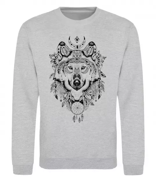 Світшот Малюнок вовка Сірий меланж фото