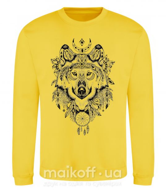 Світшот Рисунок волка Сонячно жовтий фото