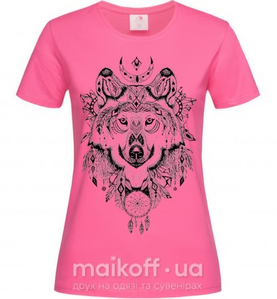 Женская футболка Рисунок волка Ярко-розовый фото