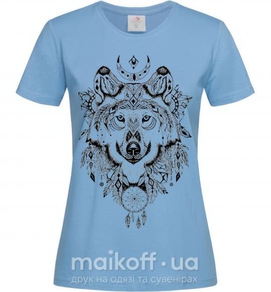 Женская футболка Рисунок волка Голубой фото