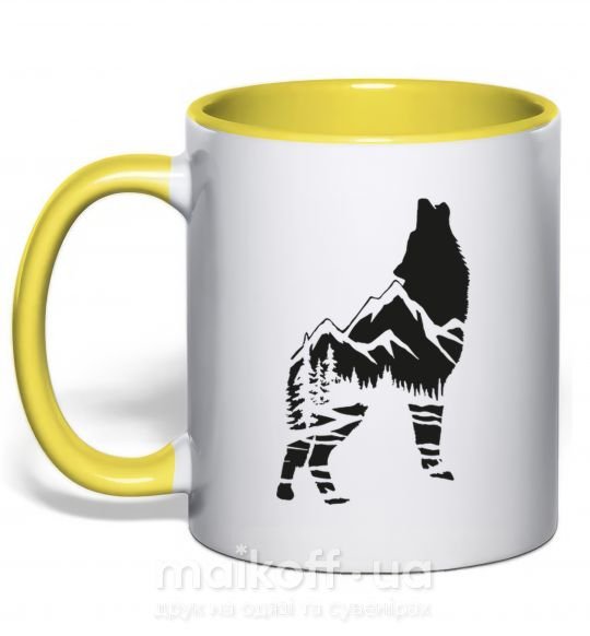 Чашка с цветной ручкой Forest wolf Солнечно желтый фото
