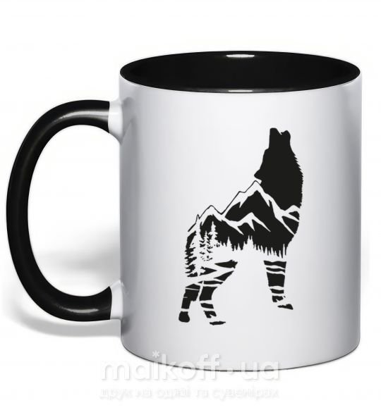 Чашка з кольоровою ручкою Forest wolf Чорний фото