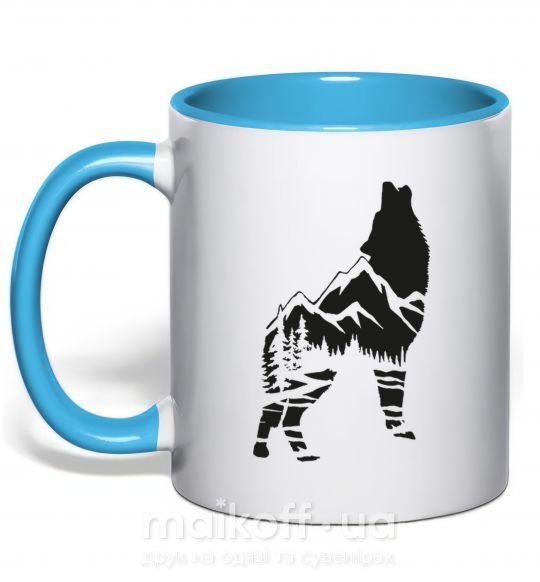 Чашка з кольоровою ручкою Forest wolf Блакитний фото