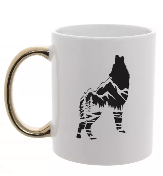 Чашка с цветной ручкой Forest wolf Золото фото