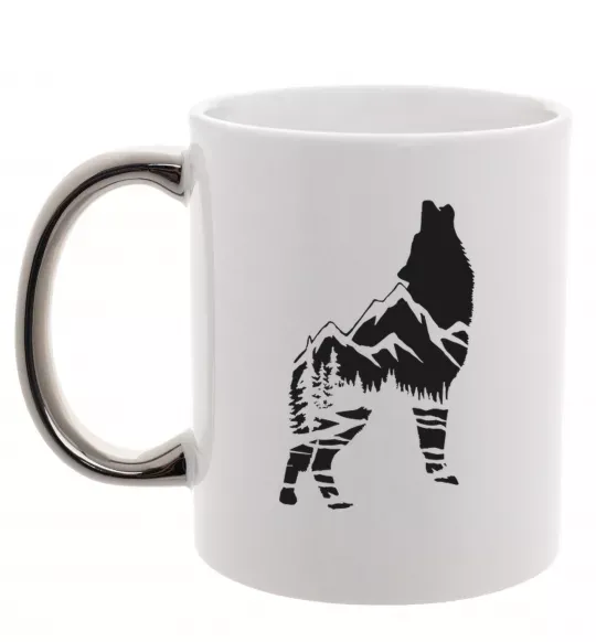 Чашка с цветной ручкой Forest wolf Серебро фото