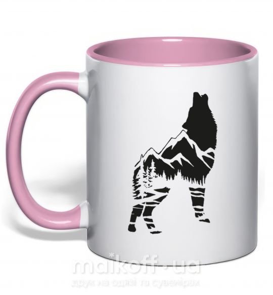 Чашка з кольоровою ручкою Forest wolf Ніжно рожевий фото