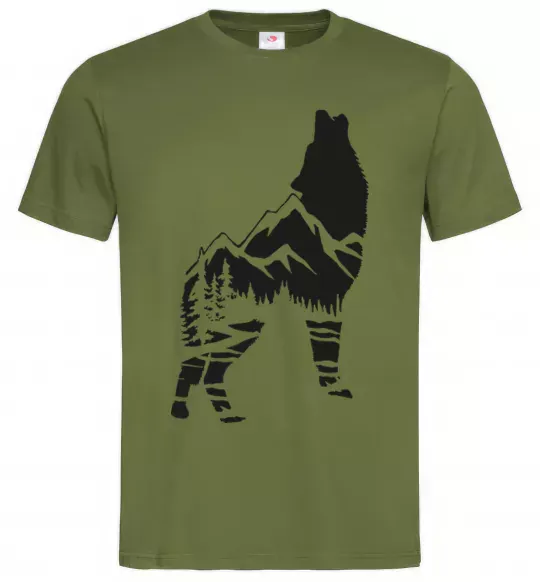 Мужская футболка Forest wolf Оливковый фото