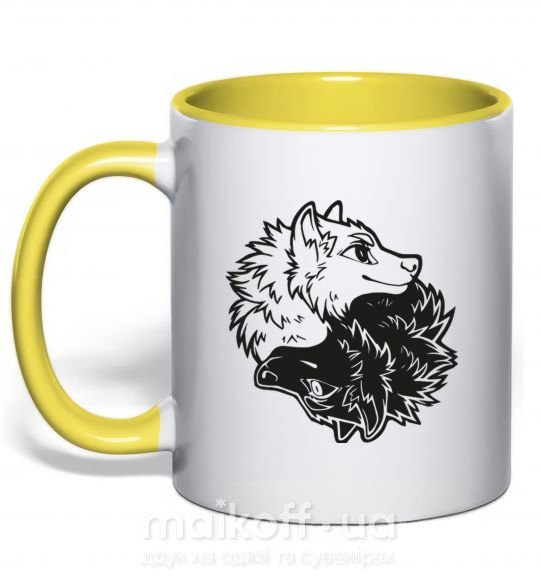 Чашка с цветной ручкой Two wolfes Солнечно желтый фото