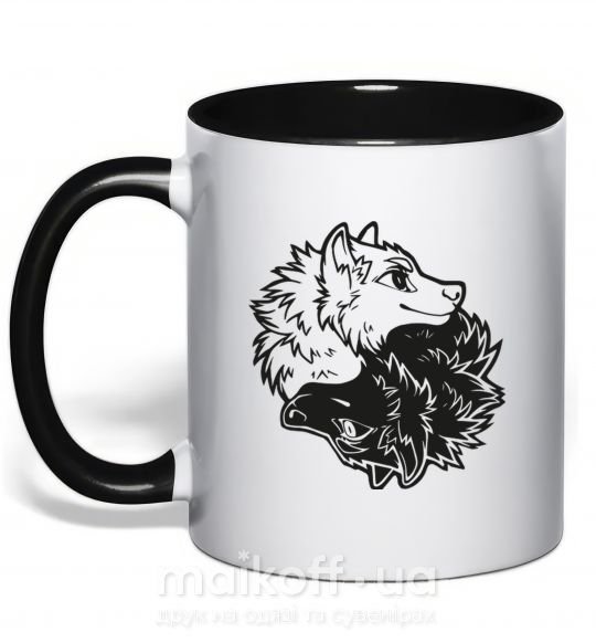 Чашка с цветной ручкой Two wolfes Черный фото
