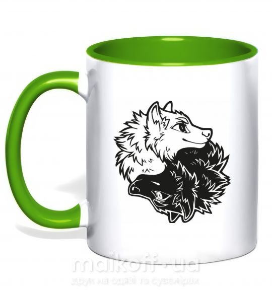 Чашка с цветной ручкой Two wolfes Зеленый фото