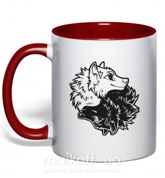 Чашка с цветной ручкой Two wolfes Красный фото