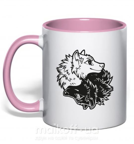 Чашка с цветной ручкой Two wolfes Нежно розовый фото
