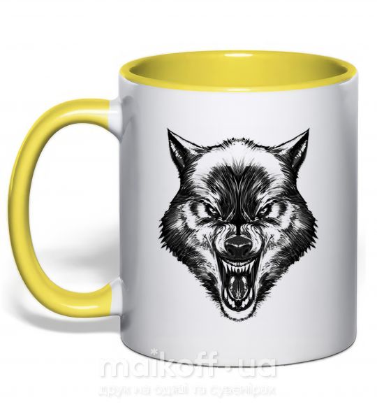 Чашка с цветной ручкой Screaming wolf Солнечно желтый фото