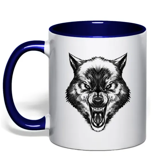 Чашка з кольоровою ручкою Screaming wolf Глибокий темно-синій фото