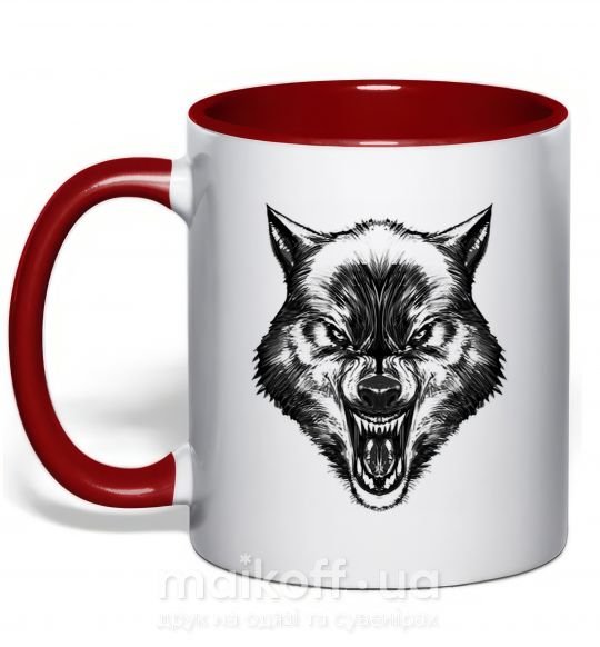 Чашка з кольоровою ручкою Screaming wolf Червоний фото
