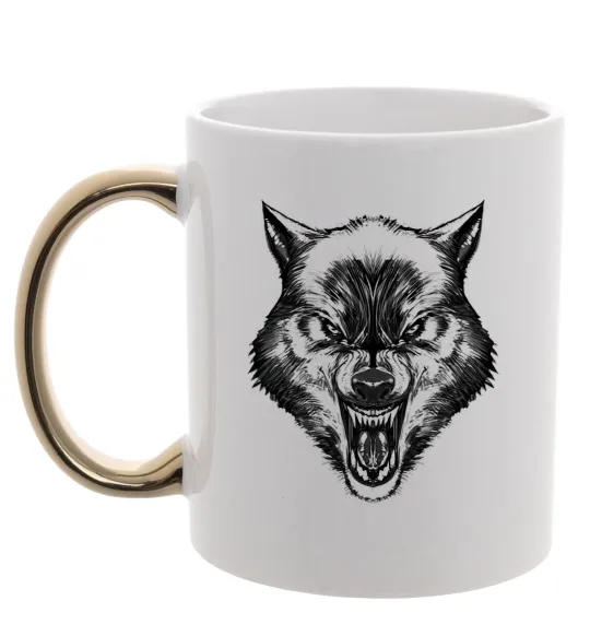 Чашка з кольоровою ручкою Screaming wolf Золото фото
