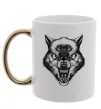 Чашка з кольоровою ручкою Screaming wolf Золото фото