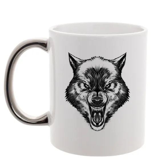 Чашка з кольоровою ручкою Screaming wolf Срібло фото
