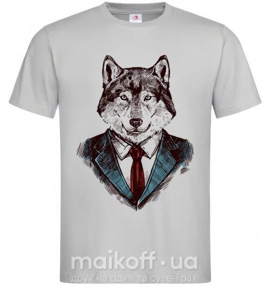 Чоловіча футболка Волк в галстуке Сірий фото