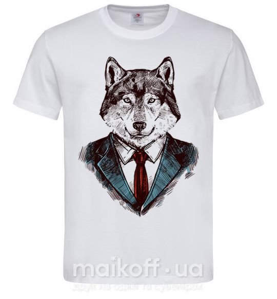 Чоловіча футболка Волк в галстуке Білий фото