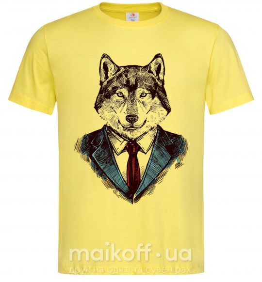 Чоловіча футболка Волк в галстуке Лимонний фото