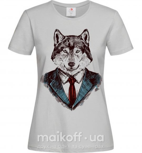 Жіноча футболка Волк в галстуке Сірий фото