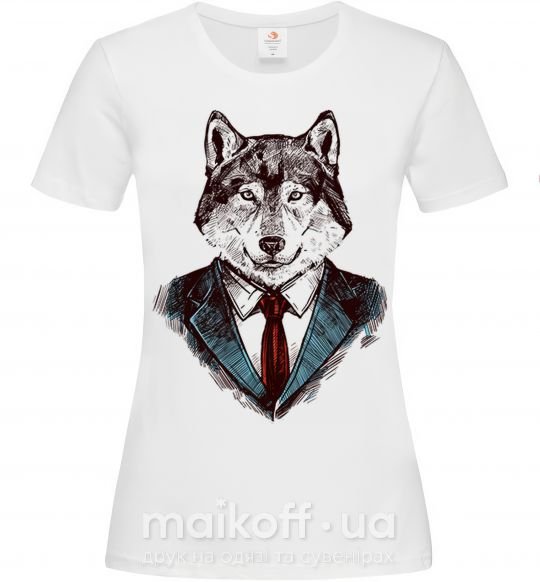 Женская футболка Волк в галстуке Белый фото