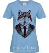 Женская футболка Волк в галстуке Голубой фото