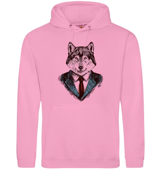 Чоловіча толстовка (худі) Вовк в краватці Рожевий фото