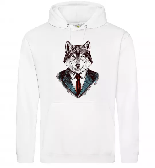 Чоловіча толстовка (худі) Вовк в краватці Білий фото