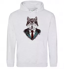 Мужская толстовка (худи) Angry wolf ч/б принт Черный фото