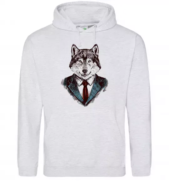 Жіноча толстовка (худі) Вовк в краватці Сірий меланж фото