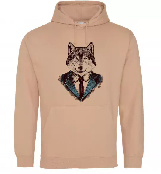 Жіноча толстовка (худі) Вовк в краватці Пісочний фото