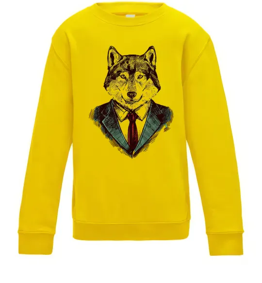 Дитячий світшот Вовк в краватці Сонячно жовтий фото