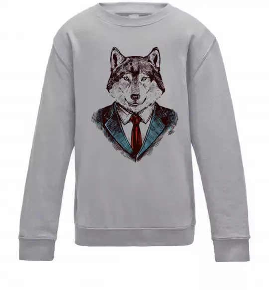 Дитячий світшот Вовк в краватці Сірий меланж фото