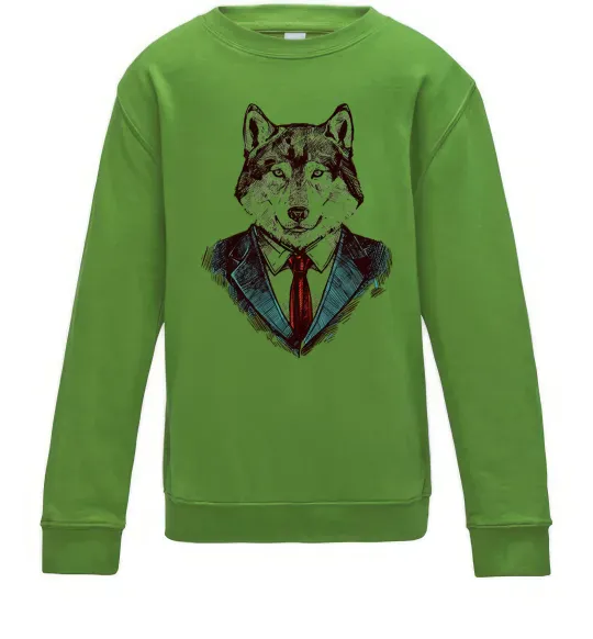 Дитячий світшот Вовк в краватці Лаймовий фото