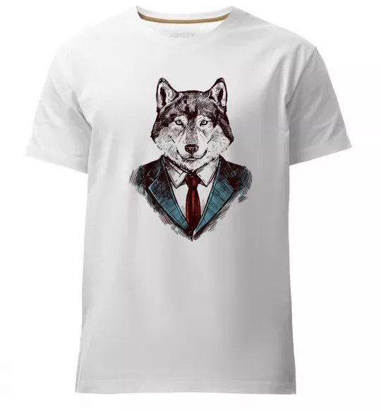 Чоловіча преміум футболка Вовк в краватці Білий фото