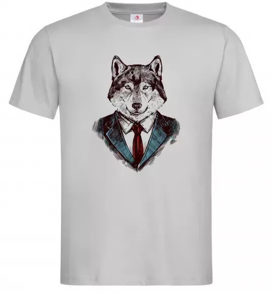 Чоловіча футболка Вовк в краватці Сірий фото