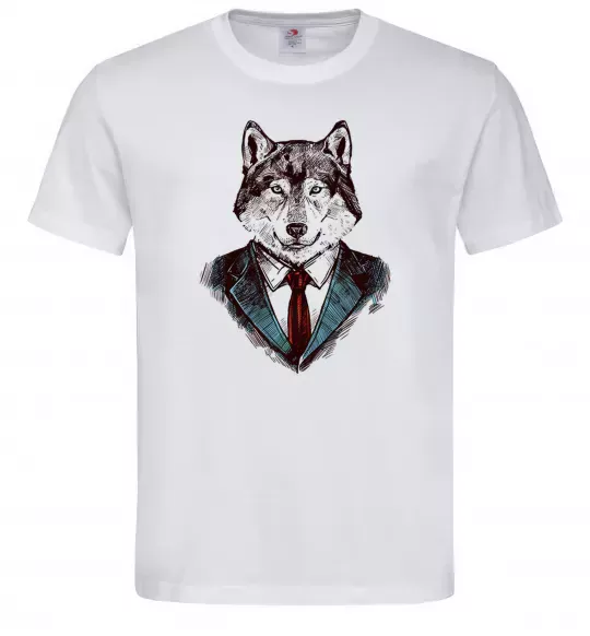 Чоловіча футболка Вовк в краватці Білий фото