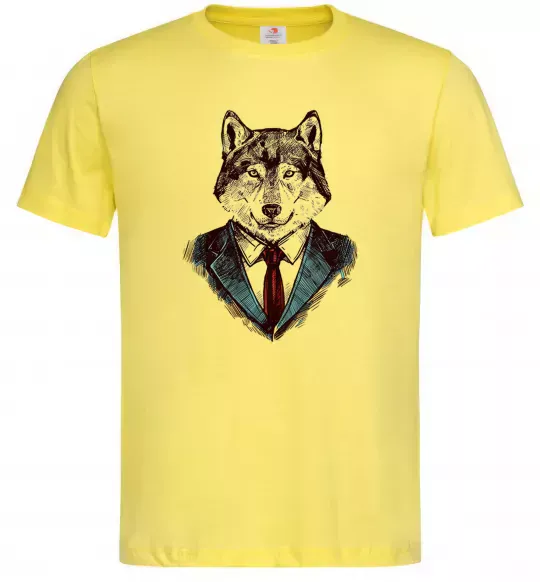 Чоловіча футболка Вовк в краватці Лимонний фото