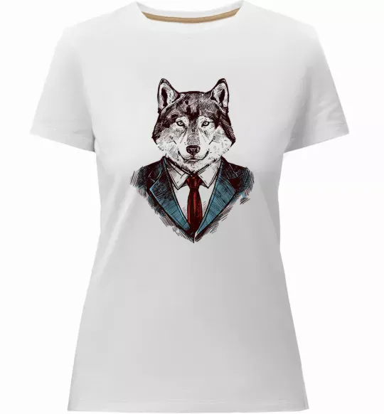 Женская премиум футболка Вовк в краватці Белый фото