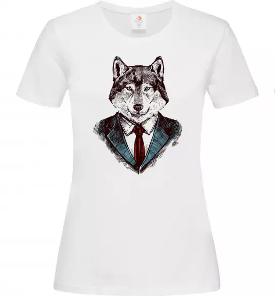 Женская футболка Вовк в краватці Белый фото