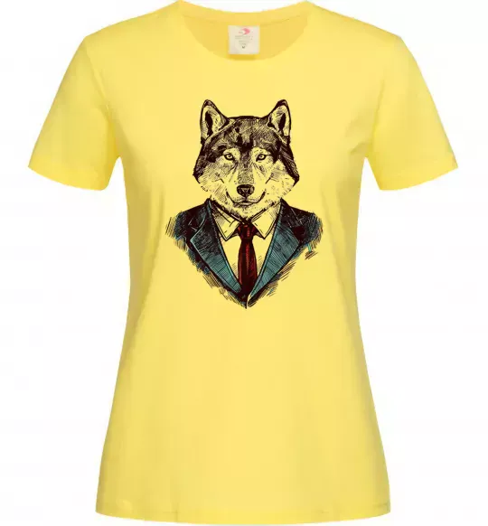 Женская футболка Вовк в краватці Лимонный фото