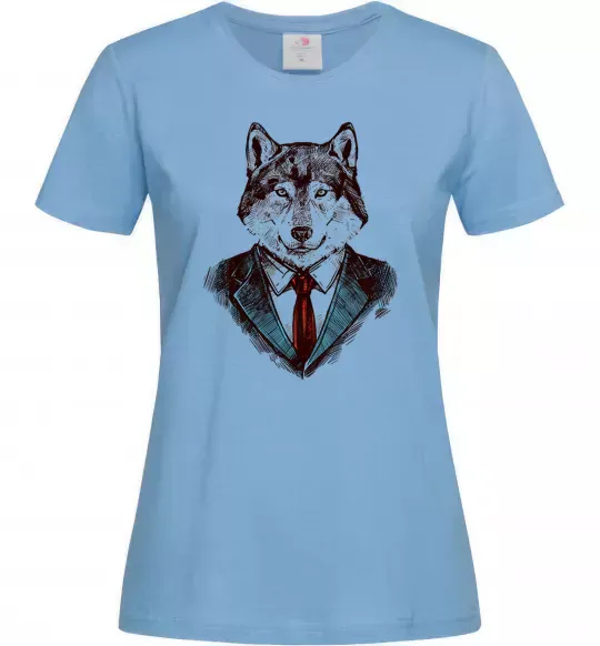 Женская футболка Вовк в краватці Голубой фото